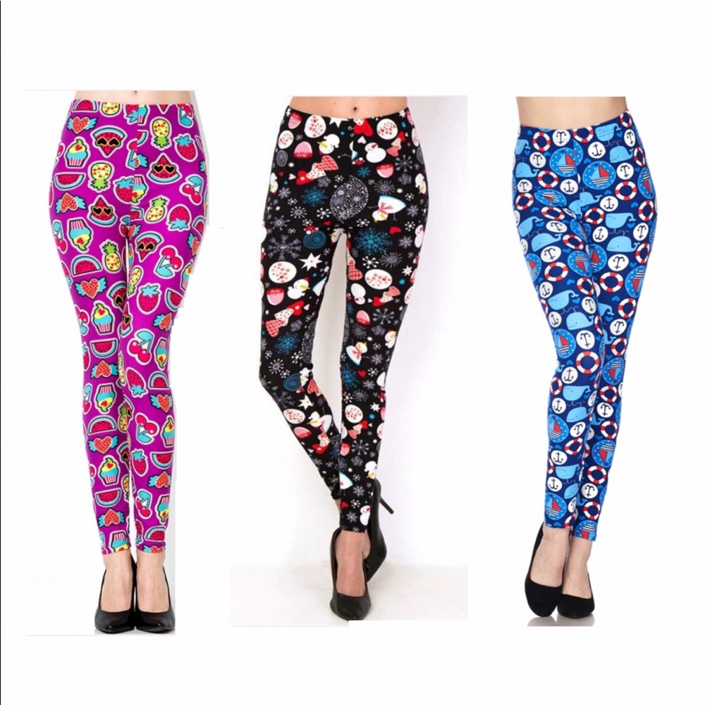 3 pairs pink christmas blue sea life Leggings